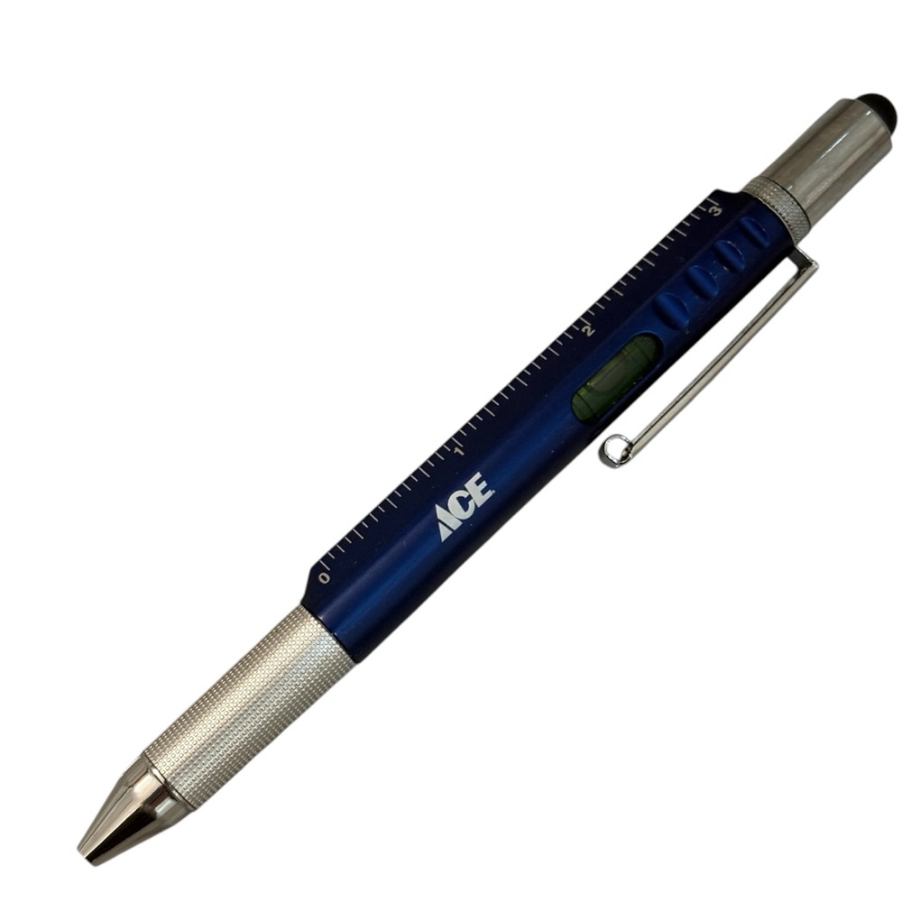 Vintage Ace Hardware Multitool Pen Ruler Level Stylus Blue Ink Blue Barrel Logo